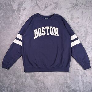 New York Popular Boston Embroidered Sweatshirt Unisex XL Blue Stripe Crewneck